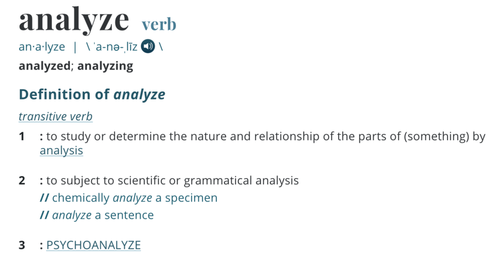 screenshot of the definition of the word "analyze"