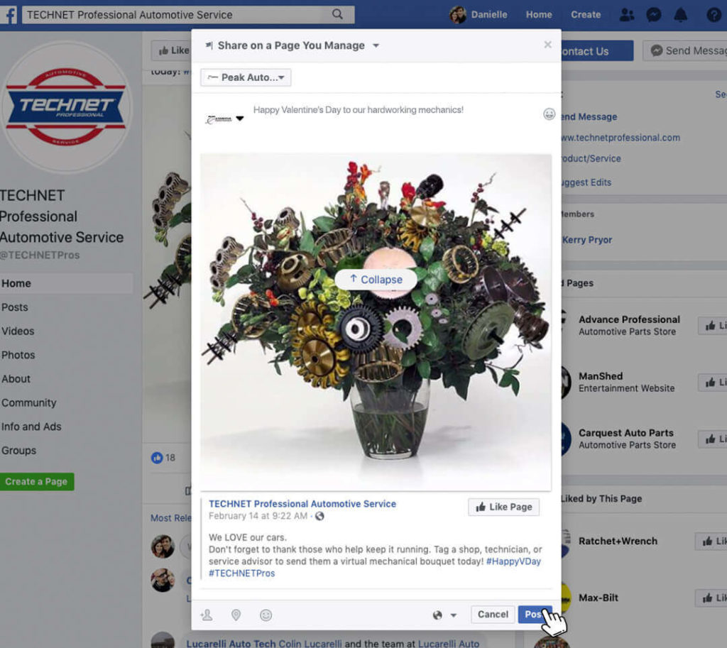 Facebook post share mockup with bouquet of flowers