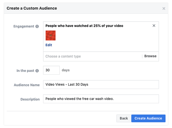 example of how to create a custom video audience