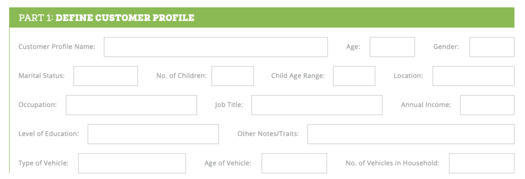 Customer avatar worksheet for auto repair shops- demographic section