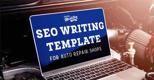 SEO Writing Template for Auto Repair graphic on laptop screen on desk