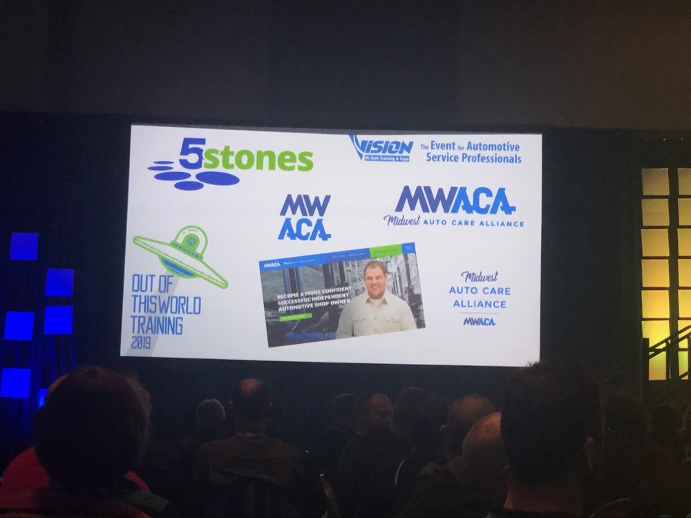 Slide showing the rebranding of ASA Midwest to MWACA thanking 5 Stones and Shop Marketing Pros