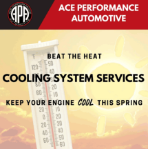 example ad for Ace Performance Automotive with branded colors and cooling system services advertised