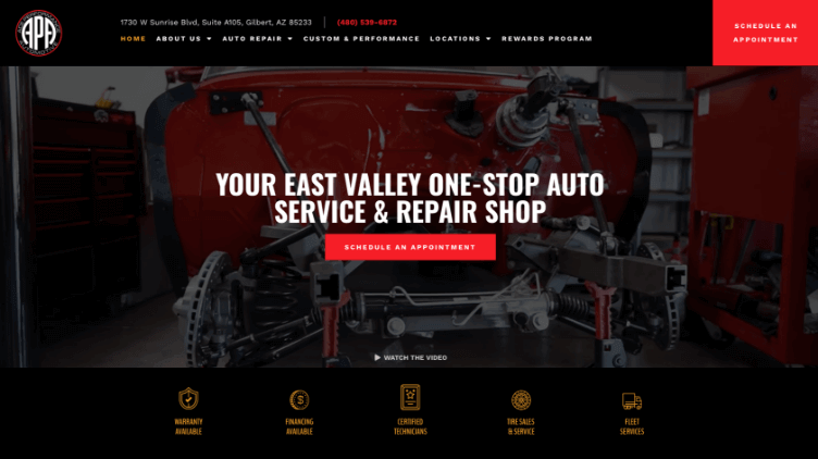 example of auto-repair-call-to-action on Ace Performance homepage