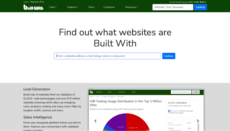 screenshot of builtwith.com
