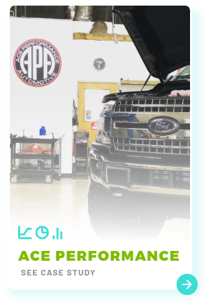 Ace Performance See Case Study image with shop logo and ford truck with hood open