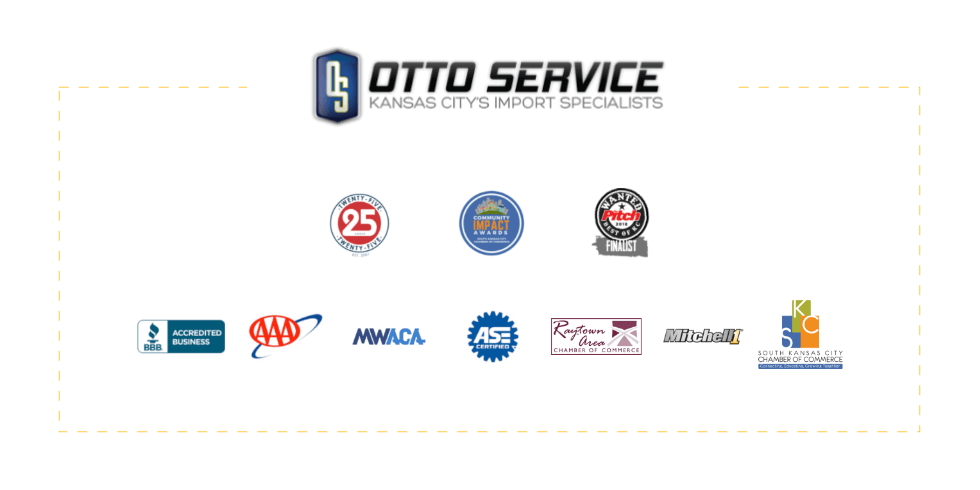 example of wordpress authoritative proof on website built by Shop Marketing Pros in Hammond La. called Otto Service in Kansas City; pictured is Otto's logo with certifications below with yellow dashed square outline
