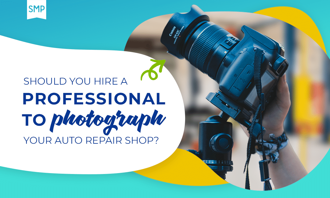 smp-blog-should-you-hire-a-photographer text with SMP logo and close up of photographer hand holding camera