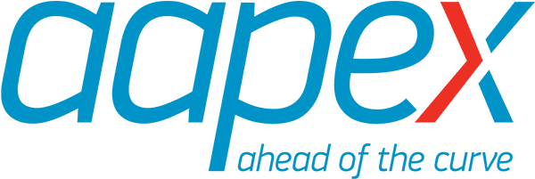 Blue "aapex" logo with the "x" in red, and the tagline below reads: "ahead of the curve" in light blue, reflecting our top-tier classes and webinars.