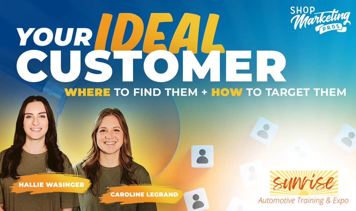 Promotional graphic featuring Hallie Wasinger and Caroline Legrand with text about finding and targeting ideal customers.
