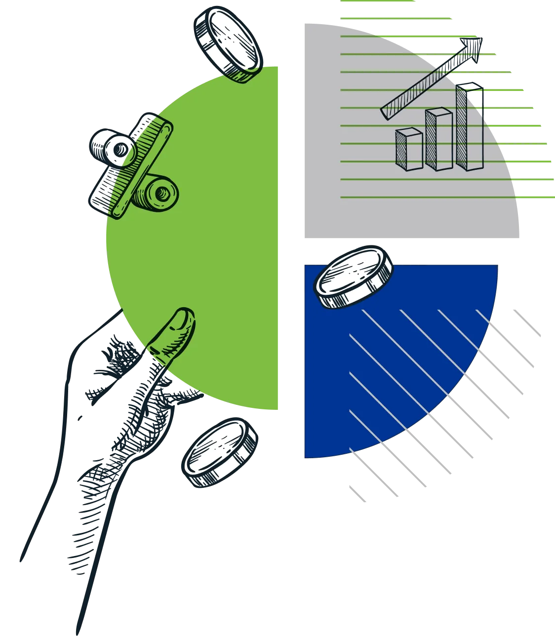 PRO‑ROI abstract chart with coins and upward arrow showing financial growth.